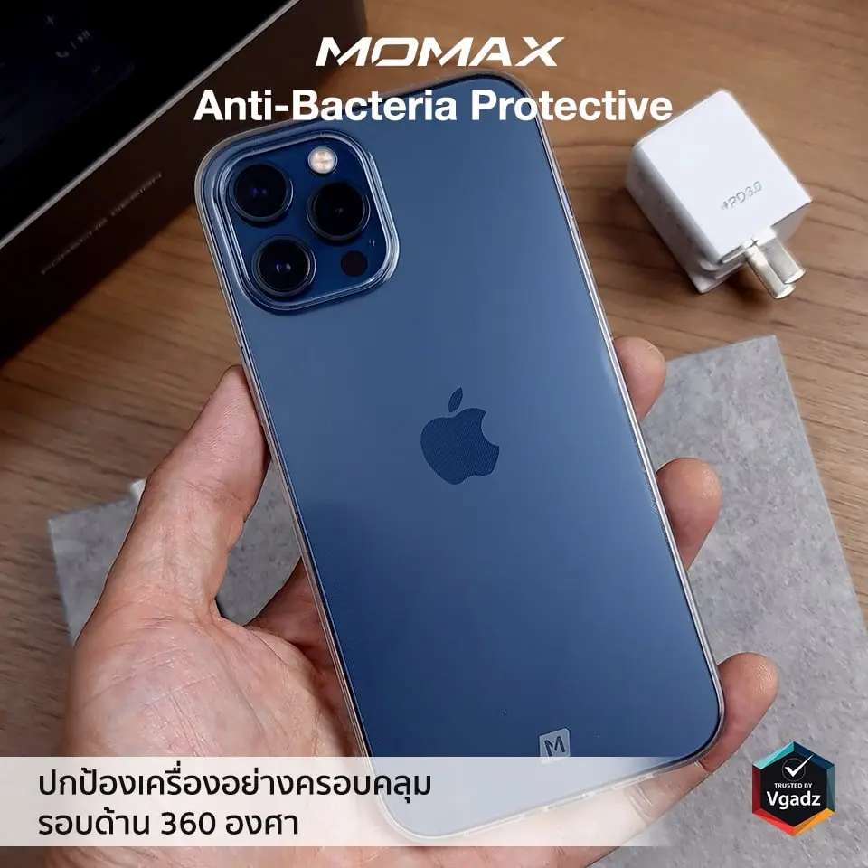 เคส Momax รุ่น Anti-Bacteria Protective Case - iPhone 12 / 12 Pro - สีใส