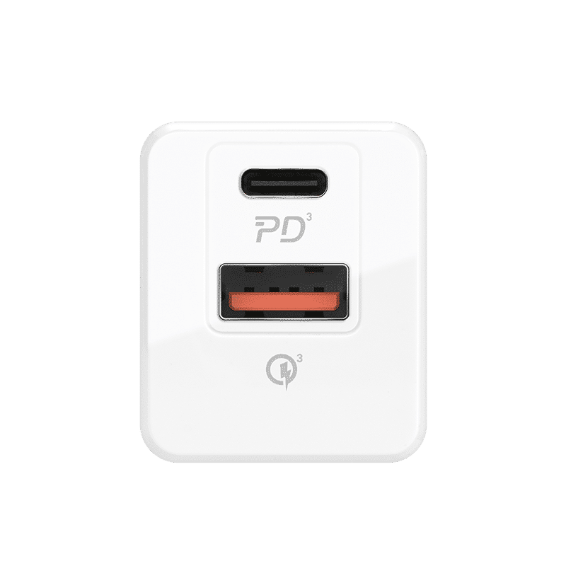 หัวปลั๊กชาร์จเร็ว Momax รุ่น ONE Plug Dual Port Charger (PD3.0 + QC3.0 total 20W max) - ขาว