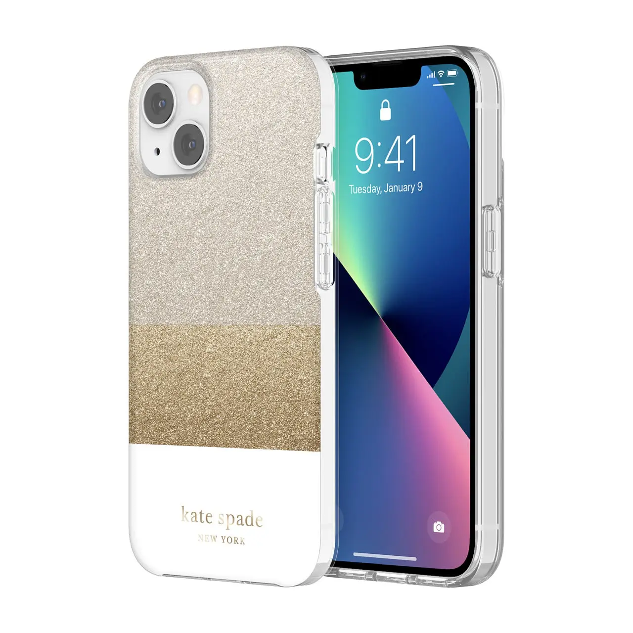 เคส Kate Spade New York รุ่น Protective Hardshell Case - iPhone 13 - Glitter Block White/Silver Glitter/Gold Glitter