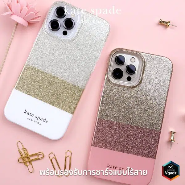 เคส Kate Spade New York รุ่น Protective Hardshell Case - iPhone 13 Pro - Glitter Block White/Silver Glitter/Gold Glitter