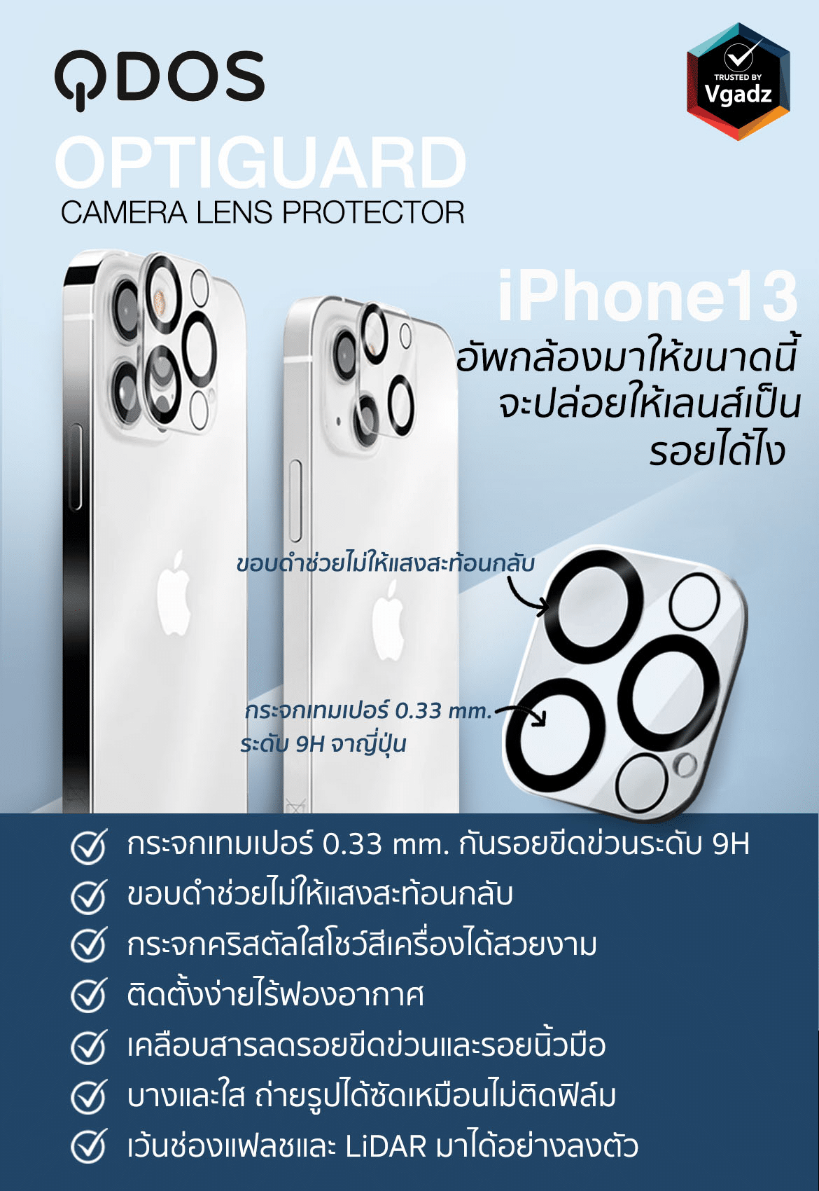 ฟิล์มเลนส์กล้อง QDOS รุ่น OptiGuard Camera Lens Protector - iPhone 13 Pro Max