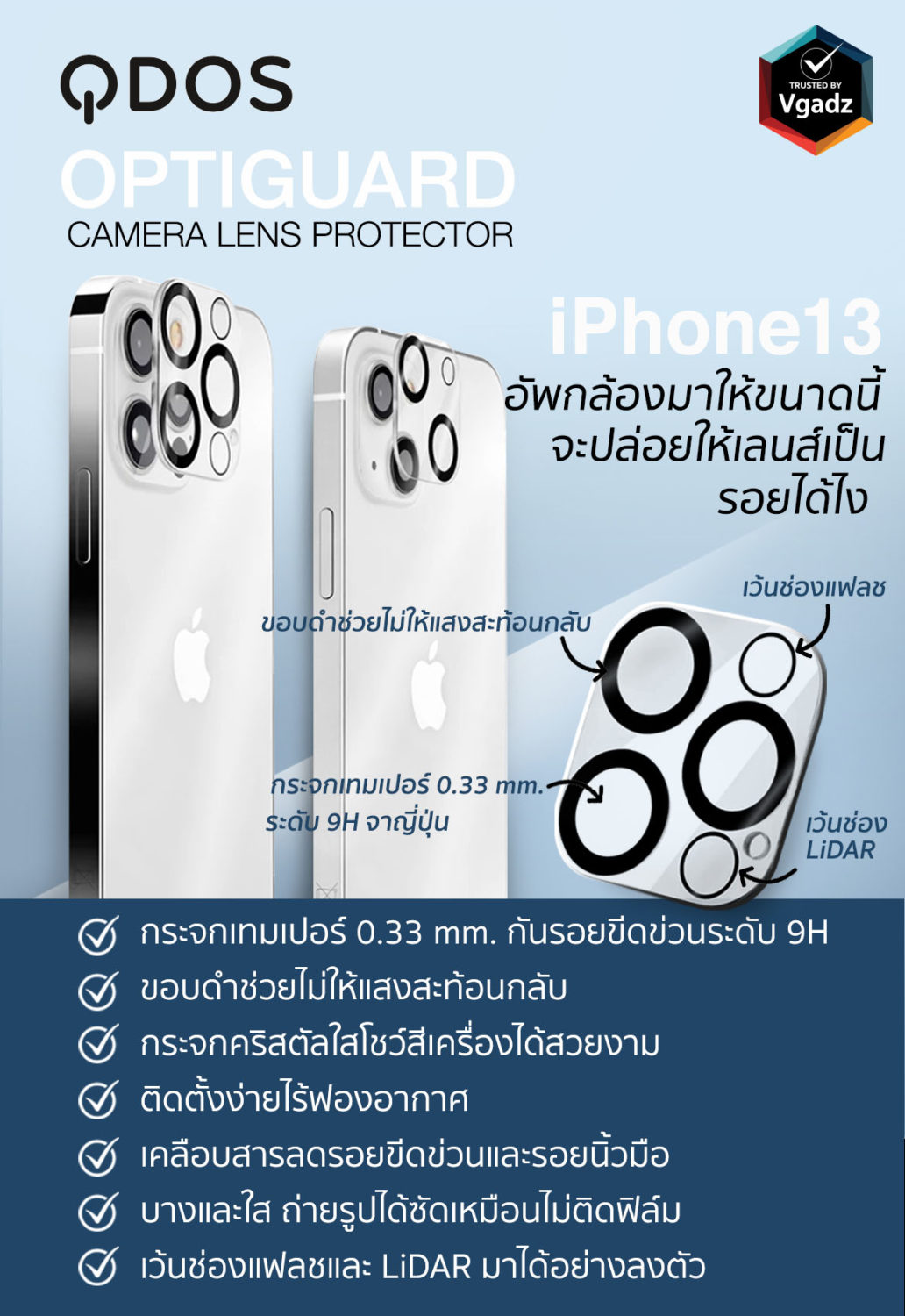 ฟิล์มเลนส์กล้อง QDOS รุ่น OptiGuard Camera Lens Protector - iPhone 13 Pro