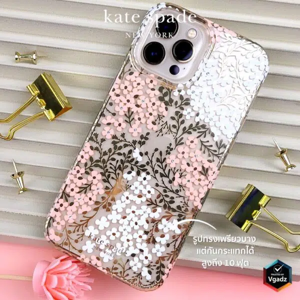 เคส Kate Spade New York รุ่น Protective Hardshell Case - iPhone 13 - Hollyhock Floral Clear