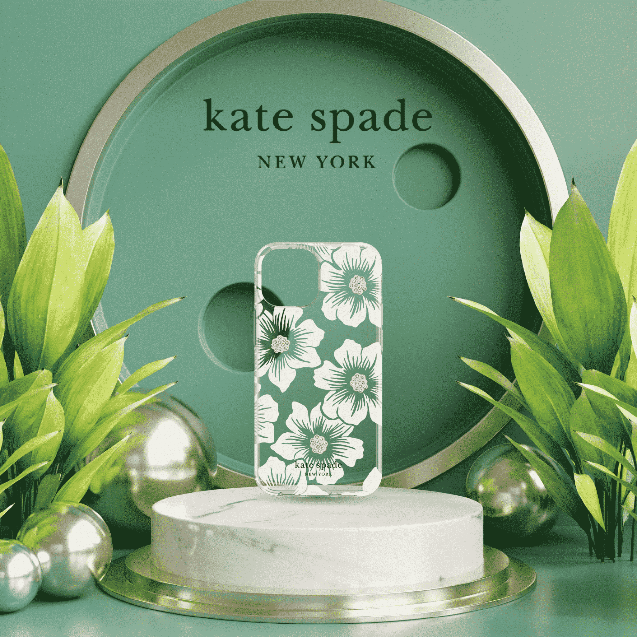 เคส Kate Spade New York รุ่น Protective Hardshell Case - iPhone 13 - Hollyhock Floral Clear