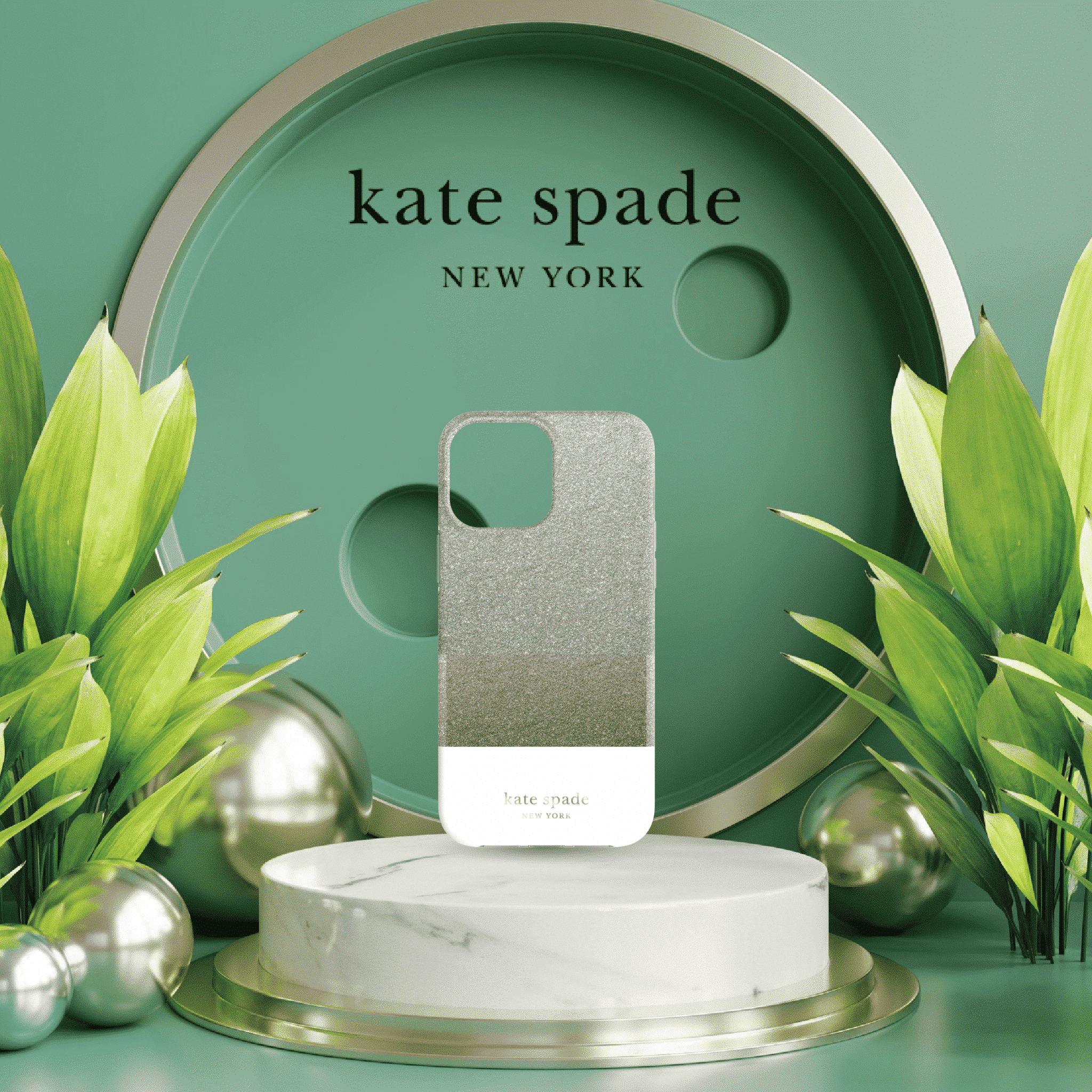เคส Kate Spade New York รุ่น Protective Hardshell Case - iPhone 13 Pro Max - Glitter Block White/Silver Glitter/Gold Glitter
