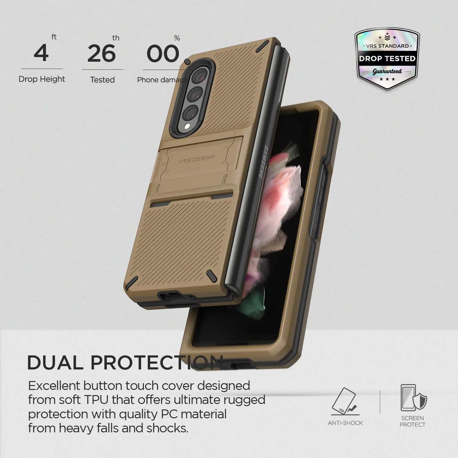 เคส VRS รุ่น Quick Stand Pro - Galaxy Z Fold 3 - Khaki