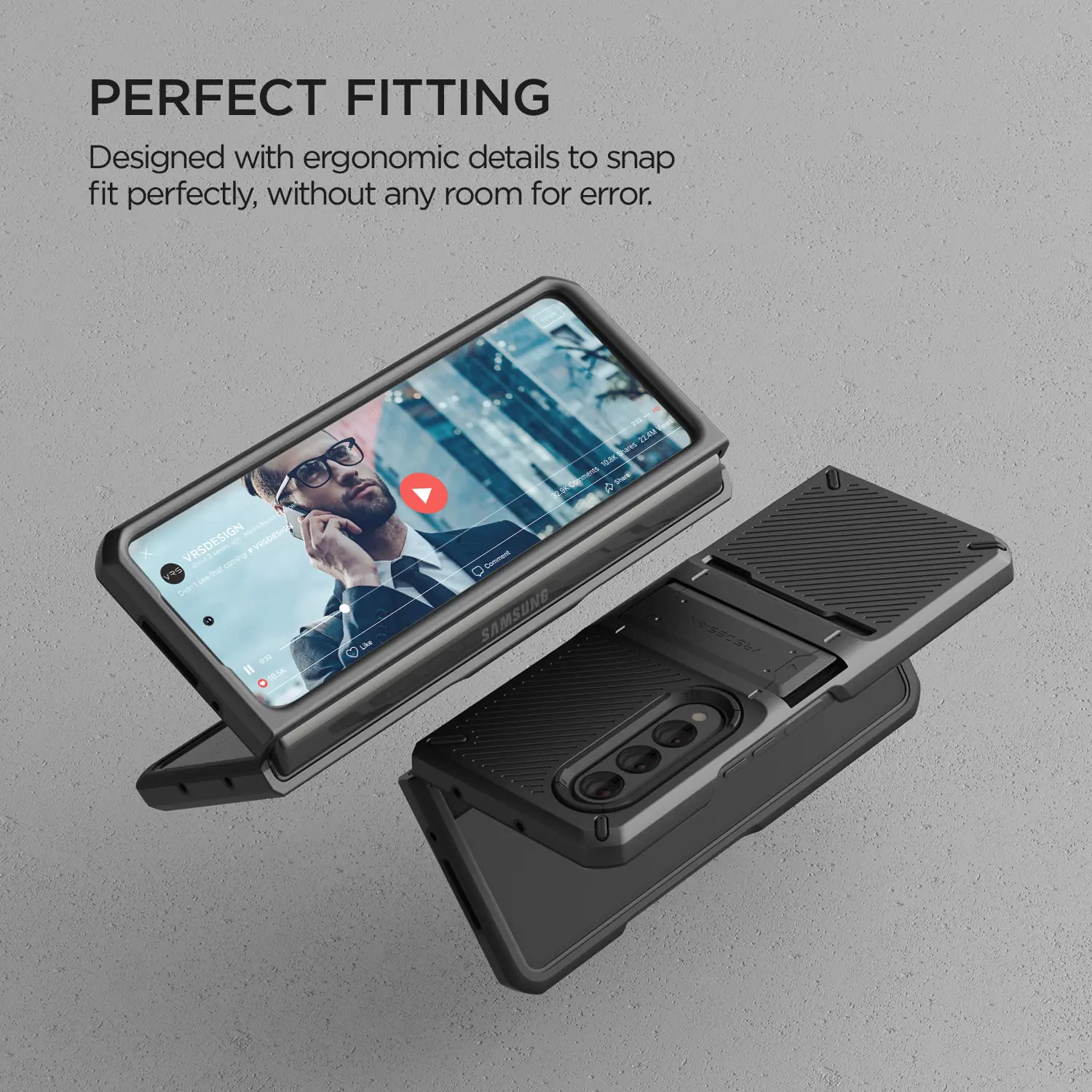 เคส VRS รุ่น Quick Stand Pro - Galaxy Z Fold 3 - Metal Black