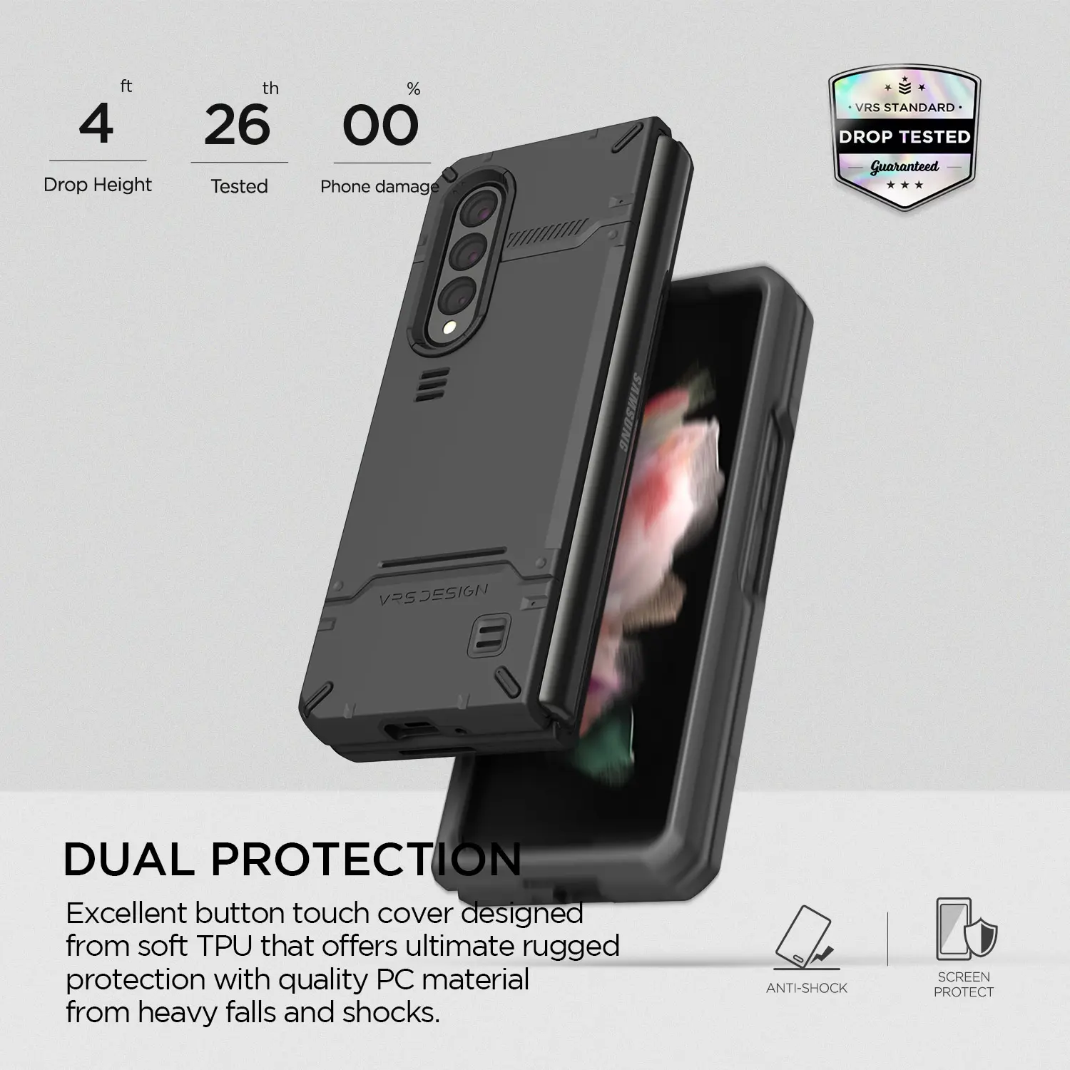 เคส VRS รุ่น Hard Drop Pro - Galaxy Z Fold 3 - Matte Black