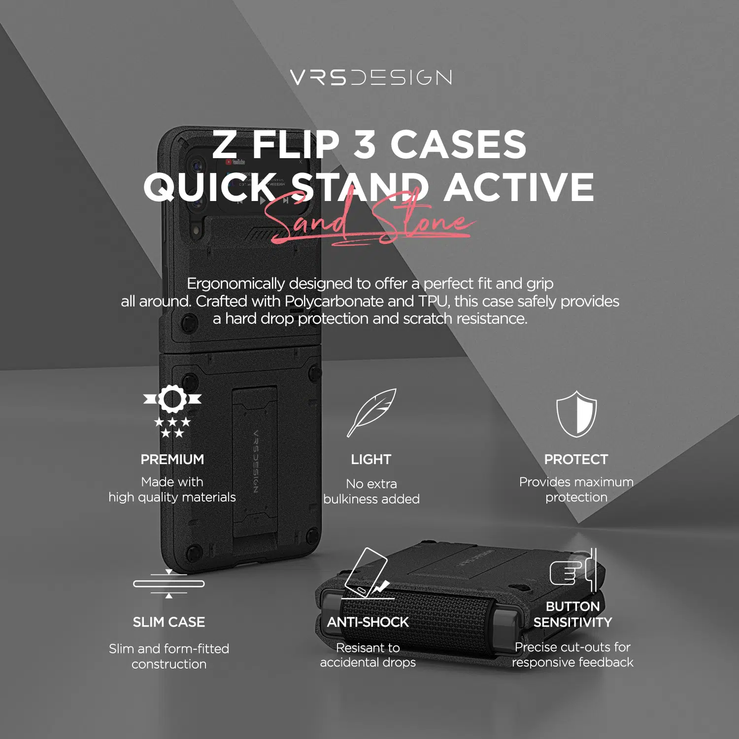เคสกันกระแทก VRS รุ่น Quick Stand Active - Galaxy Z Flip 3 - Sand Stone