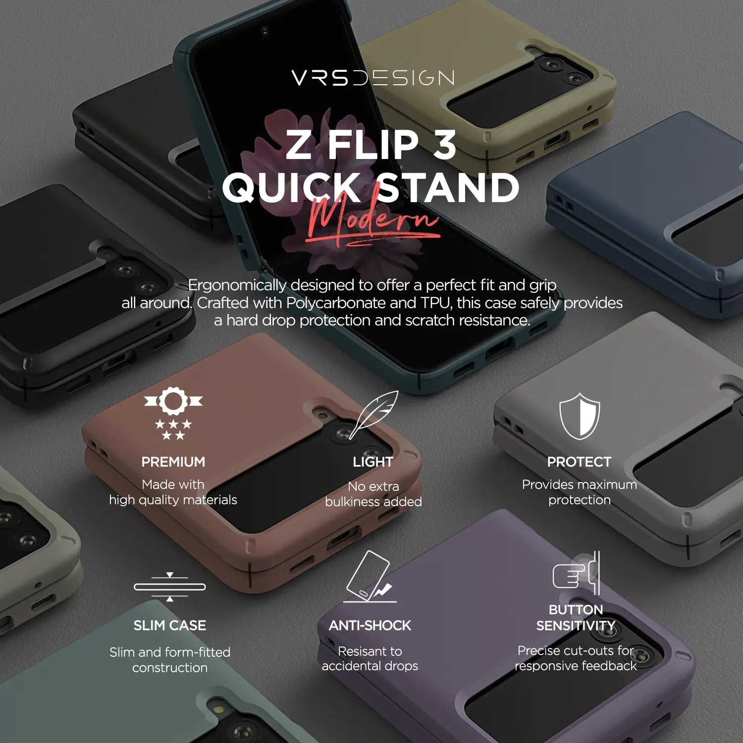 เคสกันกระแทก VRS รุ่น Quick Stand Modern - Galaxy Z Flip 3 - Matte Black