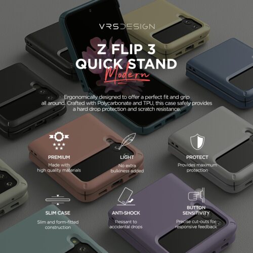 เคสกันกระแทก VRS รุ่น Quick Stand Modern - Galaxy Z Flip 3 - White - Image 14