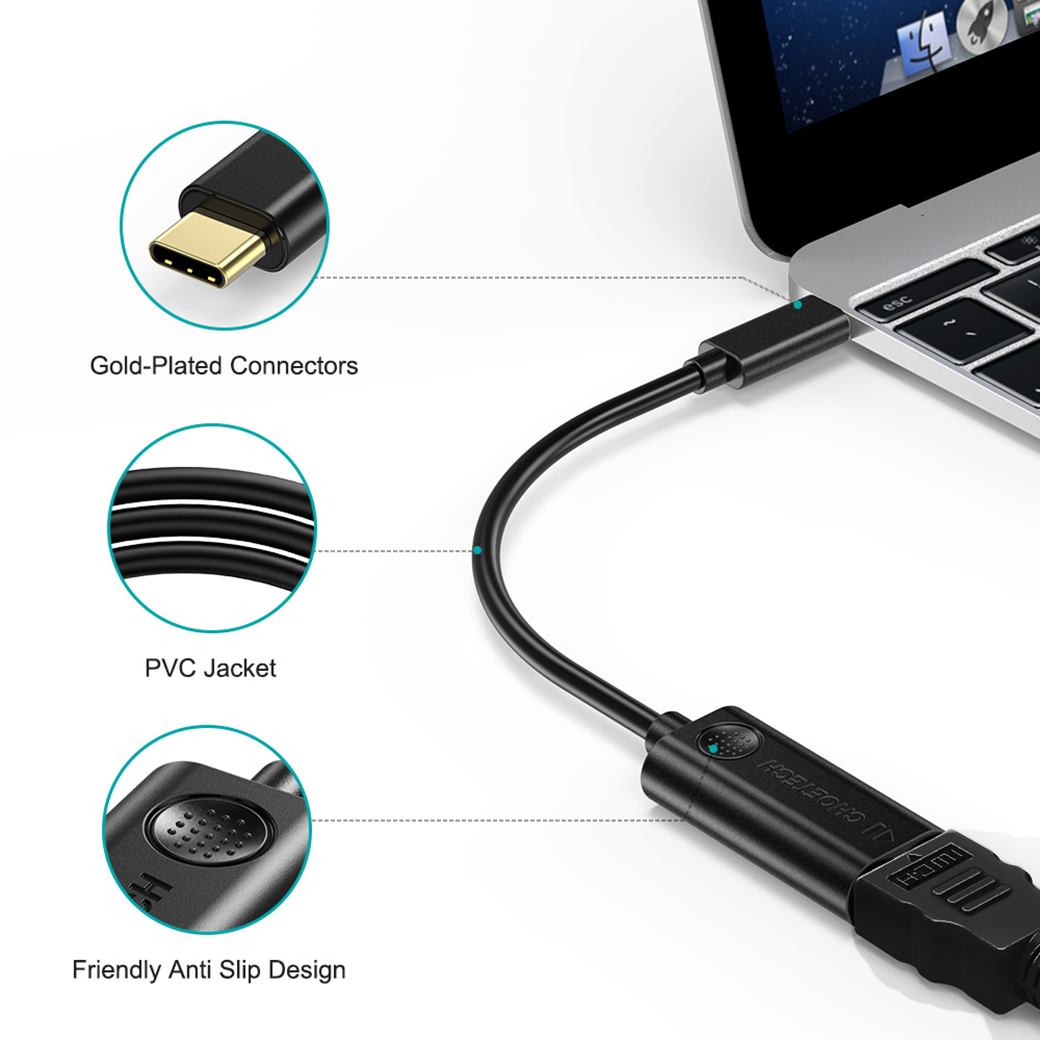 อุปกรณ์เชื่อมต่อ Choetech รุ่น 3.1 USB-C to HDMI 60Hz HUB (USB-C & Thunderbolt 3 Port Compatible) Gold-Plated Connectors 0.2m (H04) - สีดำ