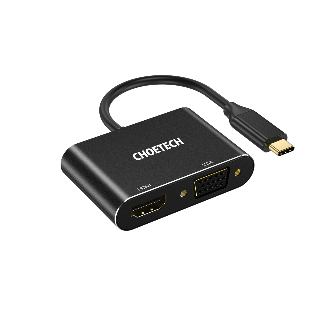 อุปกรณ์เชื่อมต่อ Choetech รุ่น USB-C to HDMI + VGA Adapter HUB (M17) - สีดำ