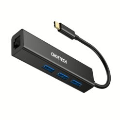 อุปกรณ์เชื่อมต่อ Choetech รุ่น 4-In-1 USB-C to RJ45 Adapter HUB (U02) - สีดำ