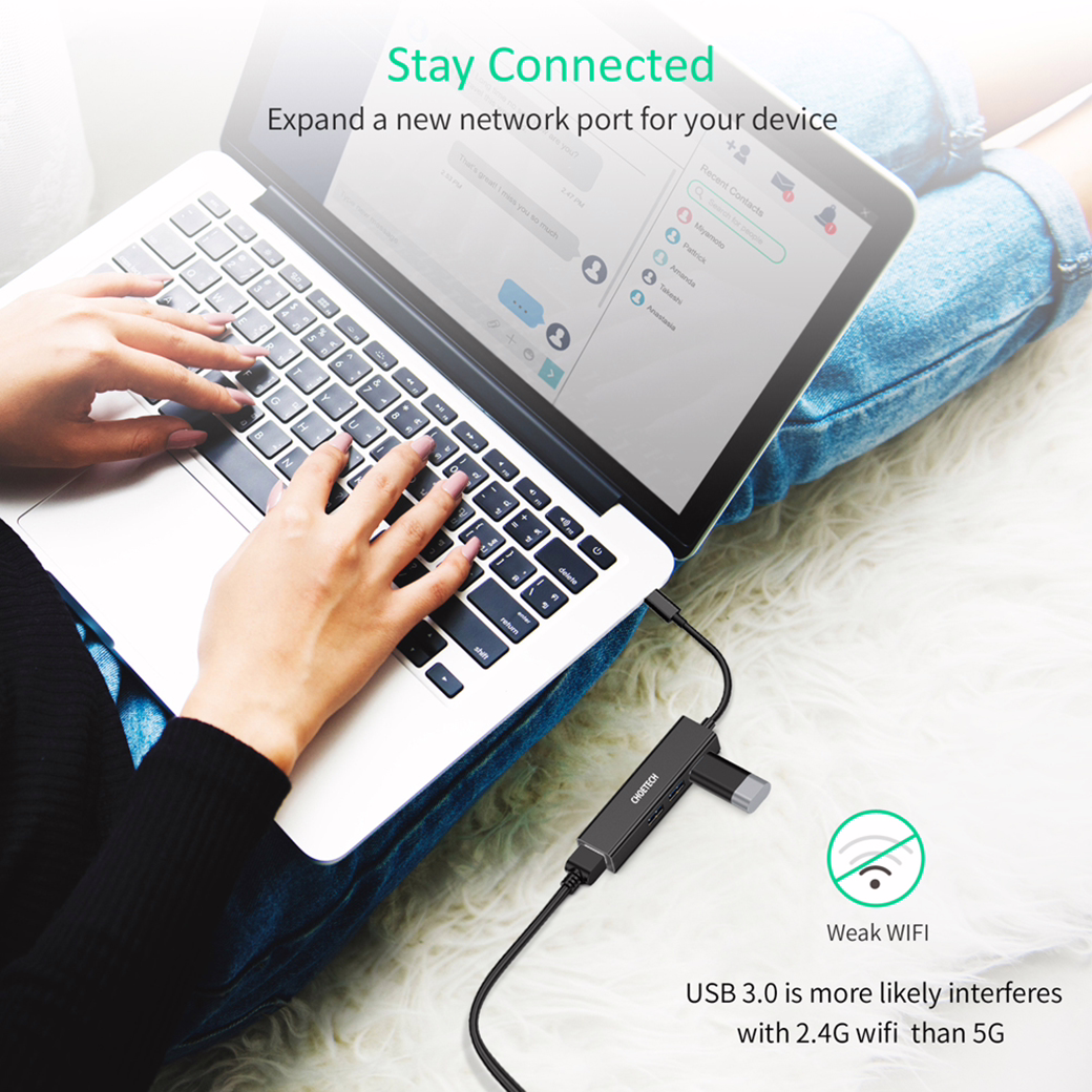 อุปกรณ์เชื่อมต่อ Choetech รุ่น 4-In-1 USB-C to RJ45 Adapter HUB (U02) - สีดำ