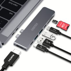อุปกรณ์เชื่อมต่อ Choetech รุ่น 7-In-2 USB-C Multiport Adapter Hub (M14) - สีเทา