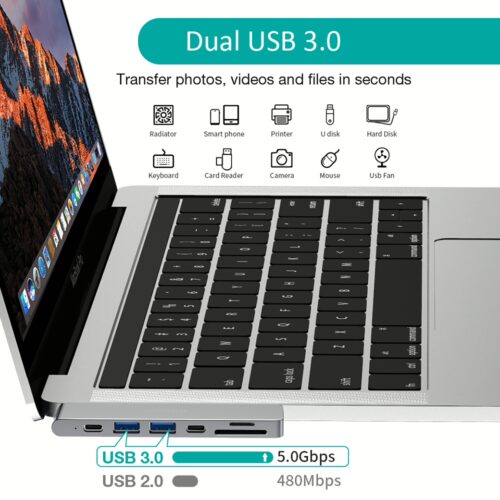 อุปกรณ์เชื่อมต่อ Choetech รุ่น 7-In-2 USB-C Multiport Adapter Hub (M14) - สีเทา - Image 6