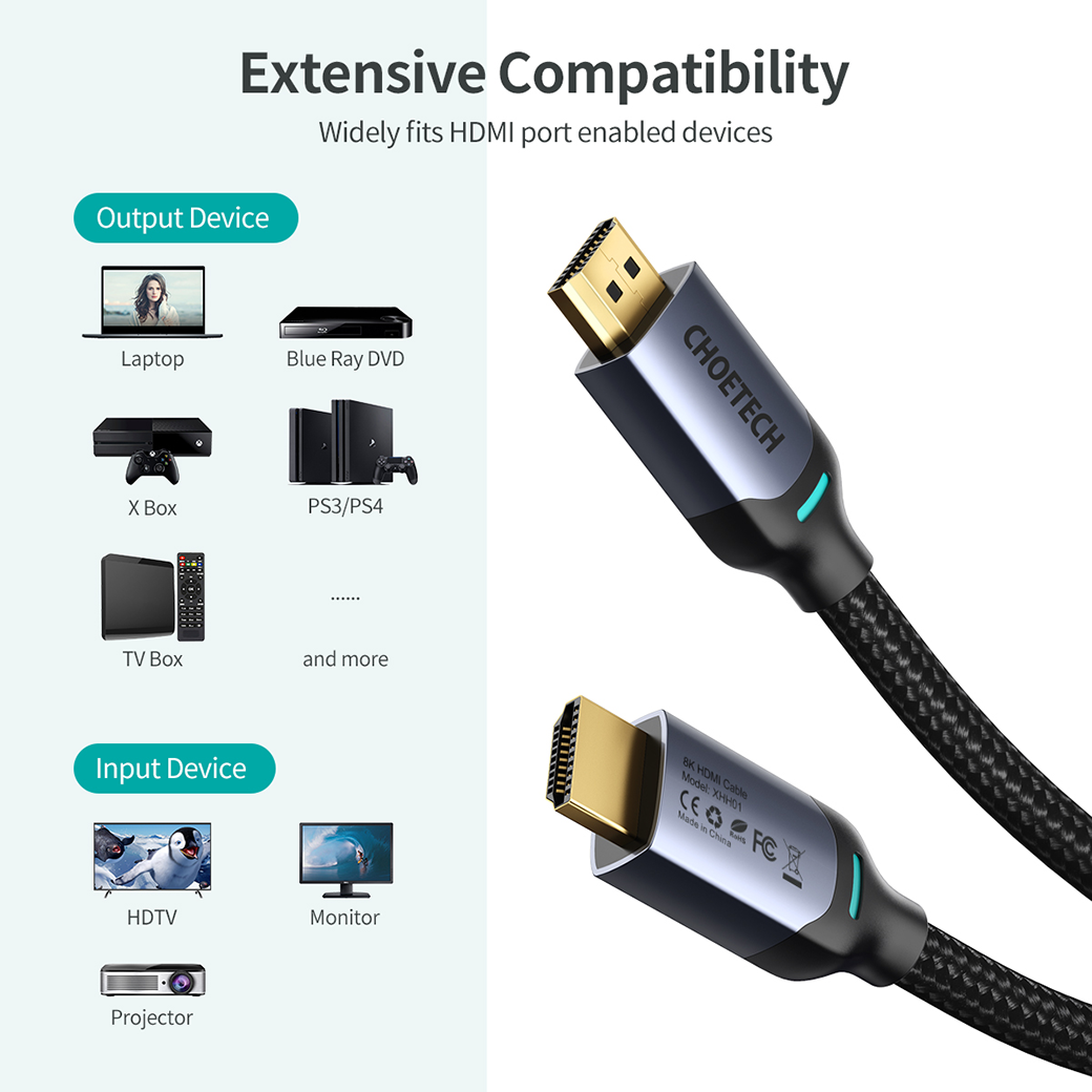 สายเชื่อมต่อ Choetech รุ่น HDMI 2.1 8K Cable 2m (XHH01) - สีดำ