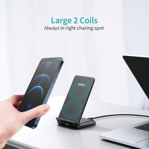 แท่นชาร์จไร้สาย Choetech รุ่น 10W Fast Wireless Charging Stand และสาย AC Cable 1.2m (T524-S) - สีดำ - Image 4