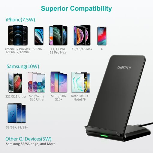 แท่นชาร์จไร้สาย Choetech รุ่น 10W Fast Wireless Charging Stand และสาย AC Cable 1.2m (T524-S) - สีดำ - Image 6
