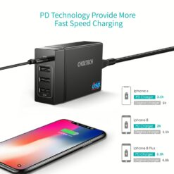 หัวชาร์จ Choetech รุ่น 4-Port Desktop Charger PD72W และสาย 1.5m US Power Cord (PD72-1C3U) - สีดำ