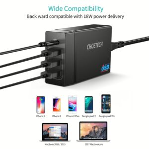หัวชาร์จ Choetech รุ่น 4-Port Desktop Charger PD72W และสาย 1.5m US Power Cord (PD72-1C3U) - สีดำ 18 หัวชาร์จ Choetech รุ่น 4-Port Desktop Charger PD72W และสาย 1.5m US Power Cord (PD72-1C3U) - สีดำ