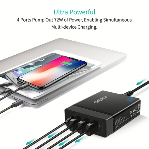 หัวชาร์จ Choetech รุ่น 4-Port Desktop Charger PD72W และสาย 1.5m US Power Cord (PD72-1C3U) - สีดำ - Image 6