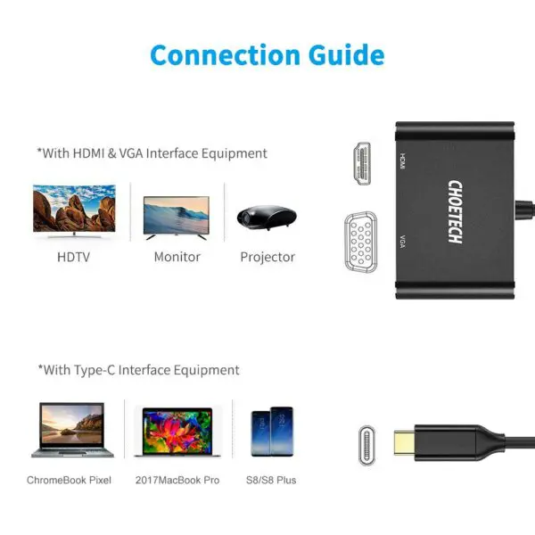 อุปกรณ์เชื่อมต่อ Choetech รุ่น USB-C to HDMI + VGA Adapter HUB (M17) - สีดำ