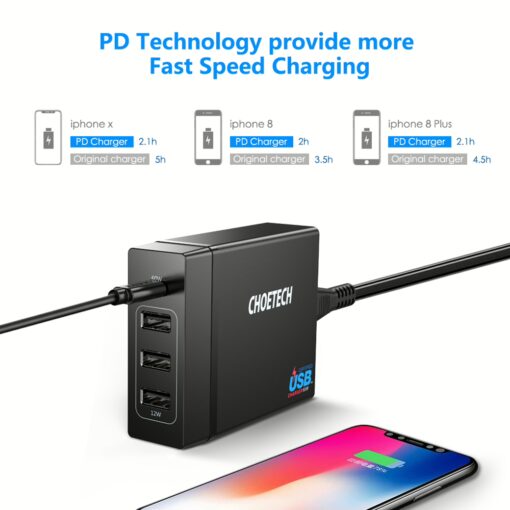หัวชาร์จ Choetech รุ่น 4-Port Desktop Charger PD72W และสาย 1.5m US Power Cord (PD72-1C3U) - สีดำ - Image 14