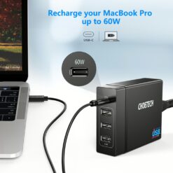 หัวชาร์จ Choetech รุ่น 4-Port Desktop Charger PD72W และสาย 1.5m US Power Cord (PD72-1C3U) - สีดำ