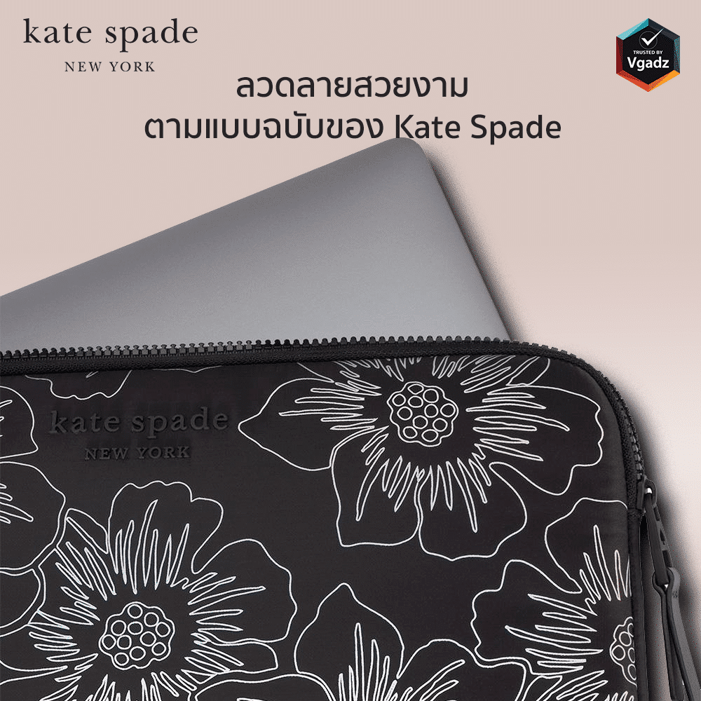 ซองใส่แล็ปท็อป Kate Spade New York รุ่น Puffer Sleeve - 14 inch Laptop - ลาย Hollyhock Iridescent Black