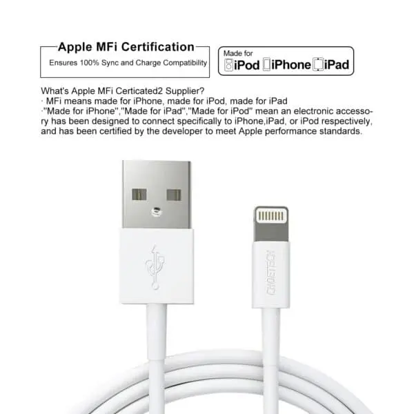 สายชาร์จ Choetech รุ่น USB to Lightning Cable 1.2m MFI Certified Nickel-Plated Connectors (IP0026) - สีขาว