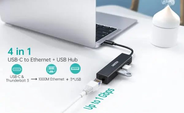 อุปกรณ์เชื่อมต่อ Choetech รุ่น 4-In-1 USB-C to RJ45 Adapter HUB (U02) - สีดำ