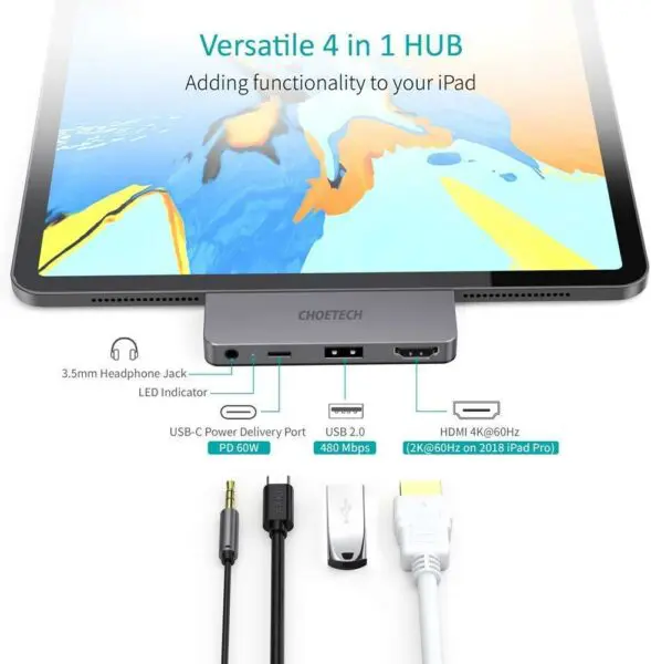 อุปกรณ์เชื่อมต่อ Choetech รุ่น 4-In-1 USB-C to HDMI Adapter HUB (M13) - สีดำ