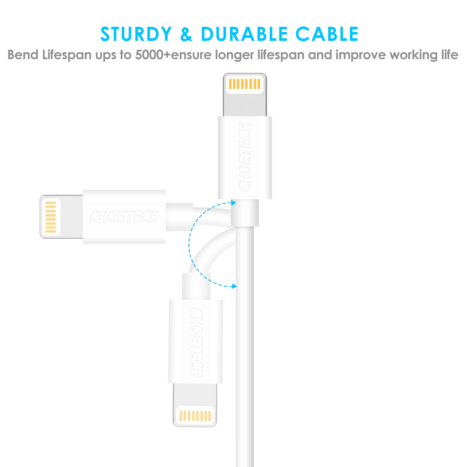 สายชาร์จ Choetech รุ่น USB to Lightning Cable 1.8m MFI Certified Nickel-plated Connectors (IP0027) - สีขาว