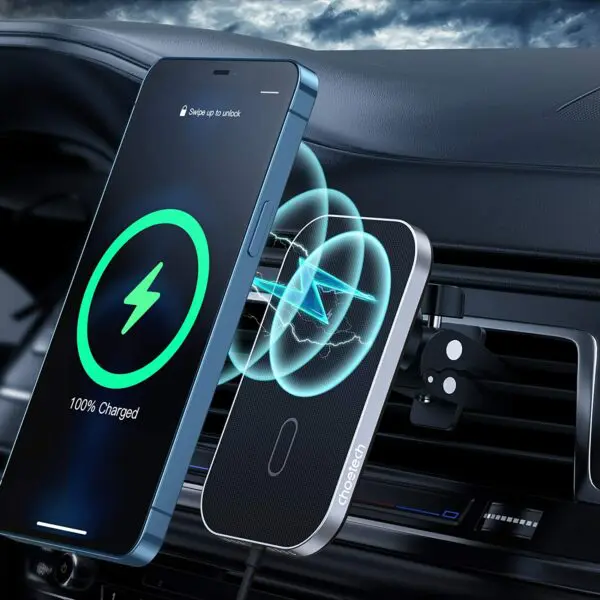 ที่ชาร์จในรถยนต์ Choetech รุ่น Car Magnetic Wireless Fast Charging with C Port Line 1.5m - สีดำ