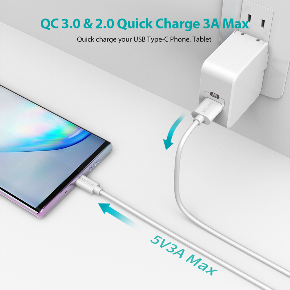 สายชาร์จ Choetech รุ่น USB-A to Type-C PVC Cable 1m (AC0002) - สีขาว