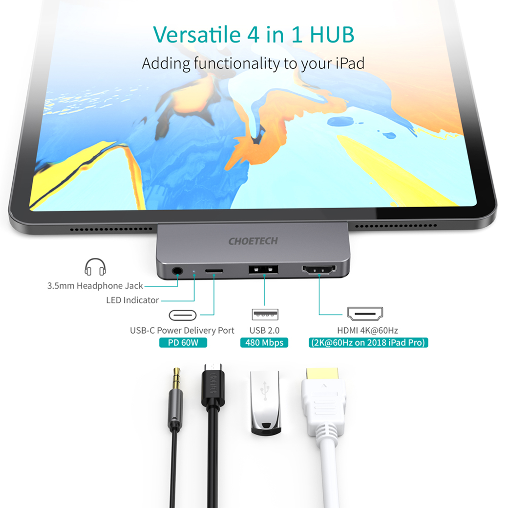 อุปกรณ์เชื่อมต่อ Choetech รุ่น 4-In-1 USB-C to HDMI Adapter HUB (M13) - สีดำ