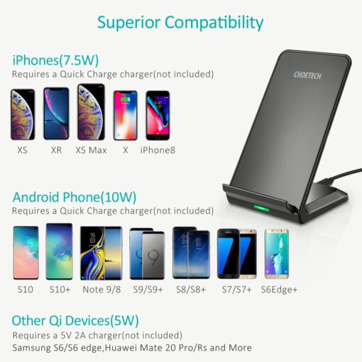 แท่นชาร์จไร้สาย Choetech รุ่น 10W Fast Wireless Charging Stand และสาย AC Cable 1.2m (T524-S) - สีดำ - Image 7