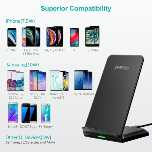 แท่นชาร์จไร้สาย Choetech รุ่น 10W Fast Wireless Charging Stand และสาย AC Cable 1.2m (T524-S) - สีดำ - Image 9