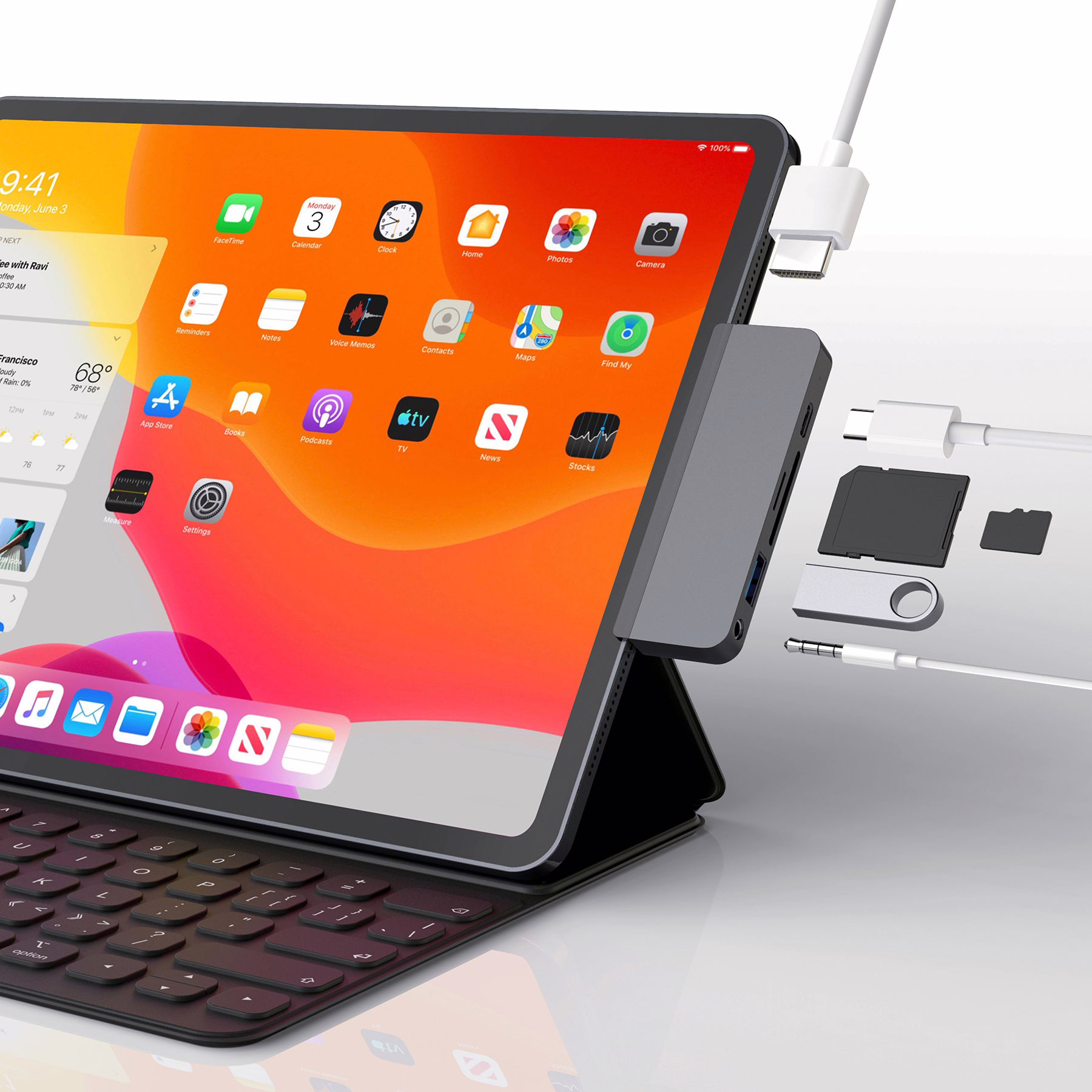 อุปกรณ์เชื่อมต่อ Hyper รุ่น HyperDrive 6-in-1 USB-C Hub for iPad Pro - สีเทา