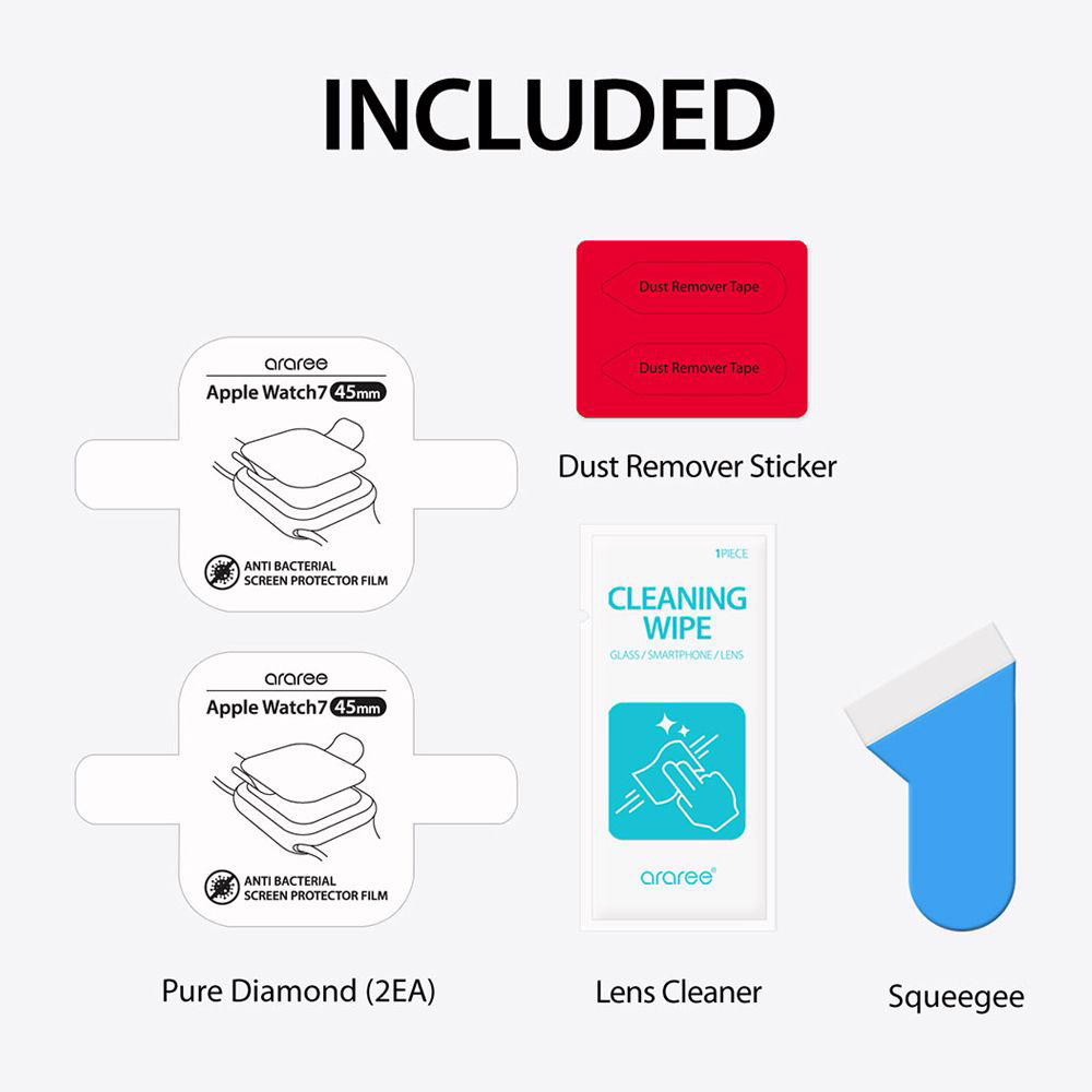 ฟิล์มกันรอย Araree รุ่น Pure Diamond – Apple Watch Series 7/8/9 (45mm) – สีใส