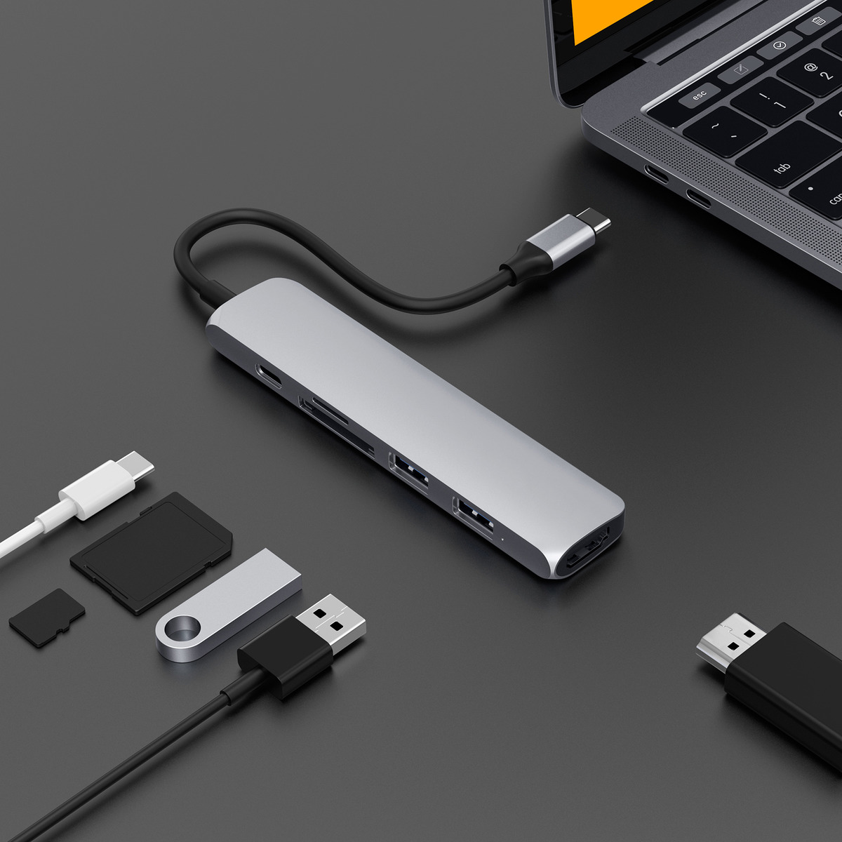 อุปกรณ์เชื่อมต่อ Hyper รุ่น Hyperdrive Bar 6-in-1 USB-C Hub - สีเงิน