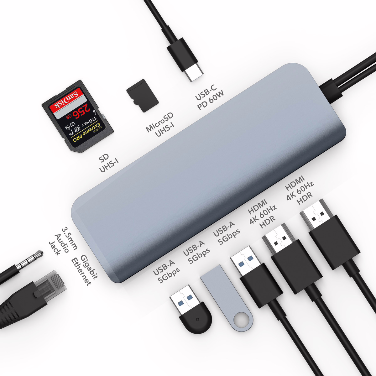 อุปกรณ์เชื่อมต่อ Hyper รุ่น Hyperdrive Viper 10-in-2 USB-C Hub - สีเทา