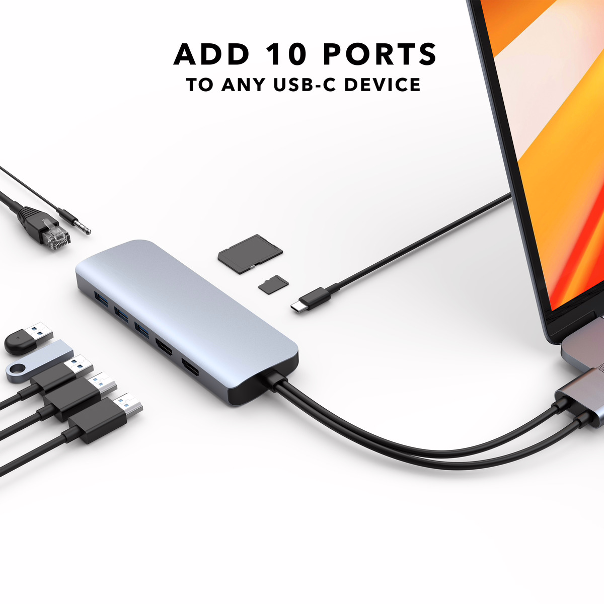 อุปกรณ์เชื่อมต่อ Hyper รุ่น Hyperdrive Viper 10-in-2 USB-C Hub - สีเทา