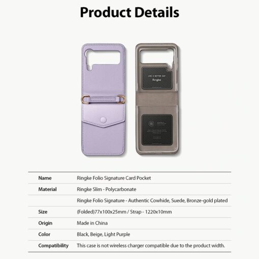 เคส Ringke รุ่น Folio Signature Card Pocket - Galaxy Z Flip 3 - สี Light Purple - Image 13