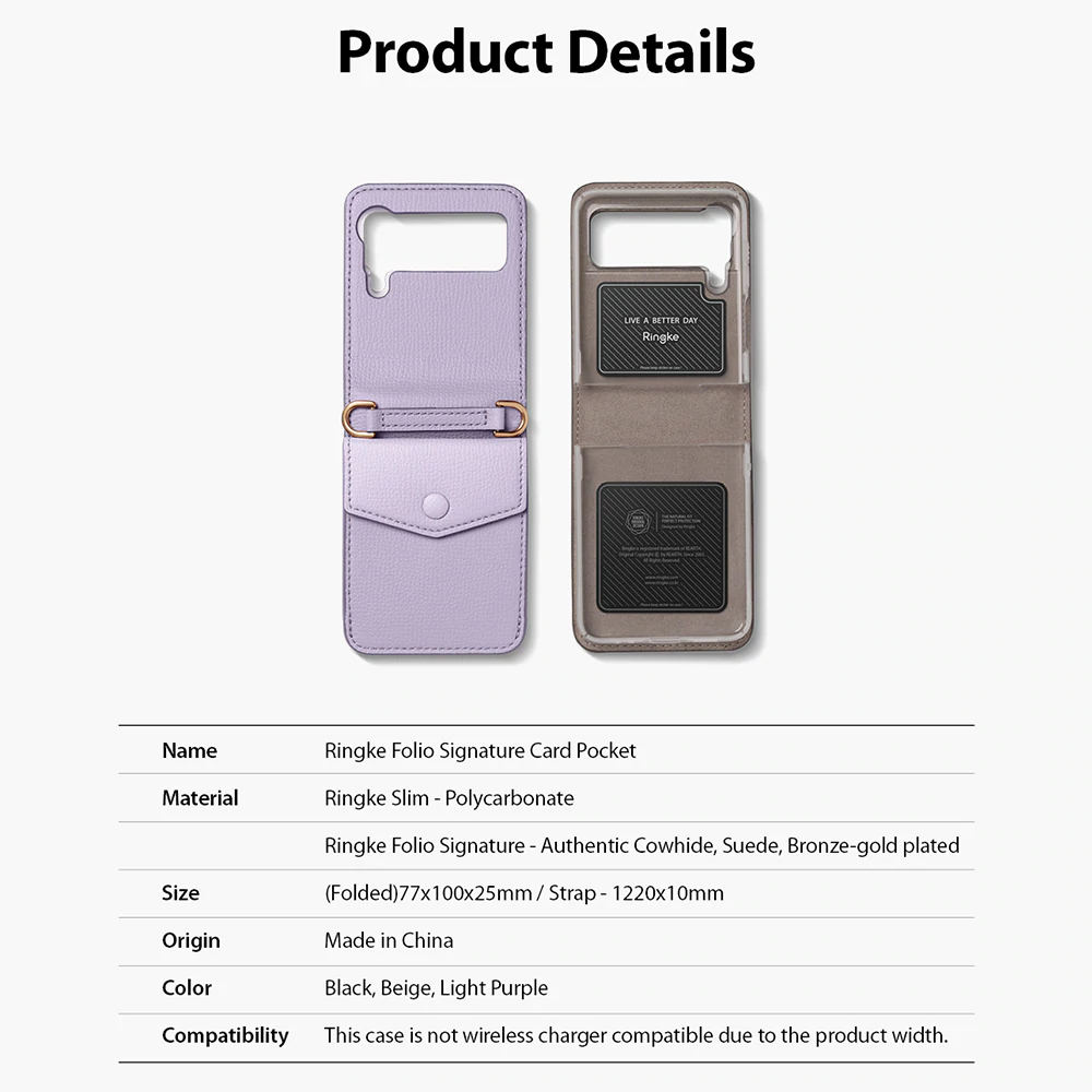 เคส Ringke รุ่น Folio Signature Card Pocket - Galaxy Z Flip 3 - สี Light Purple