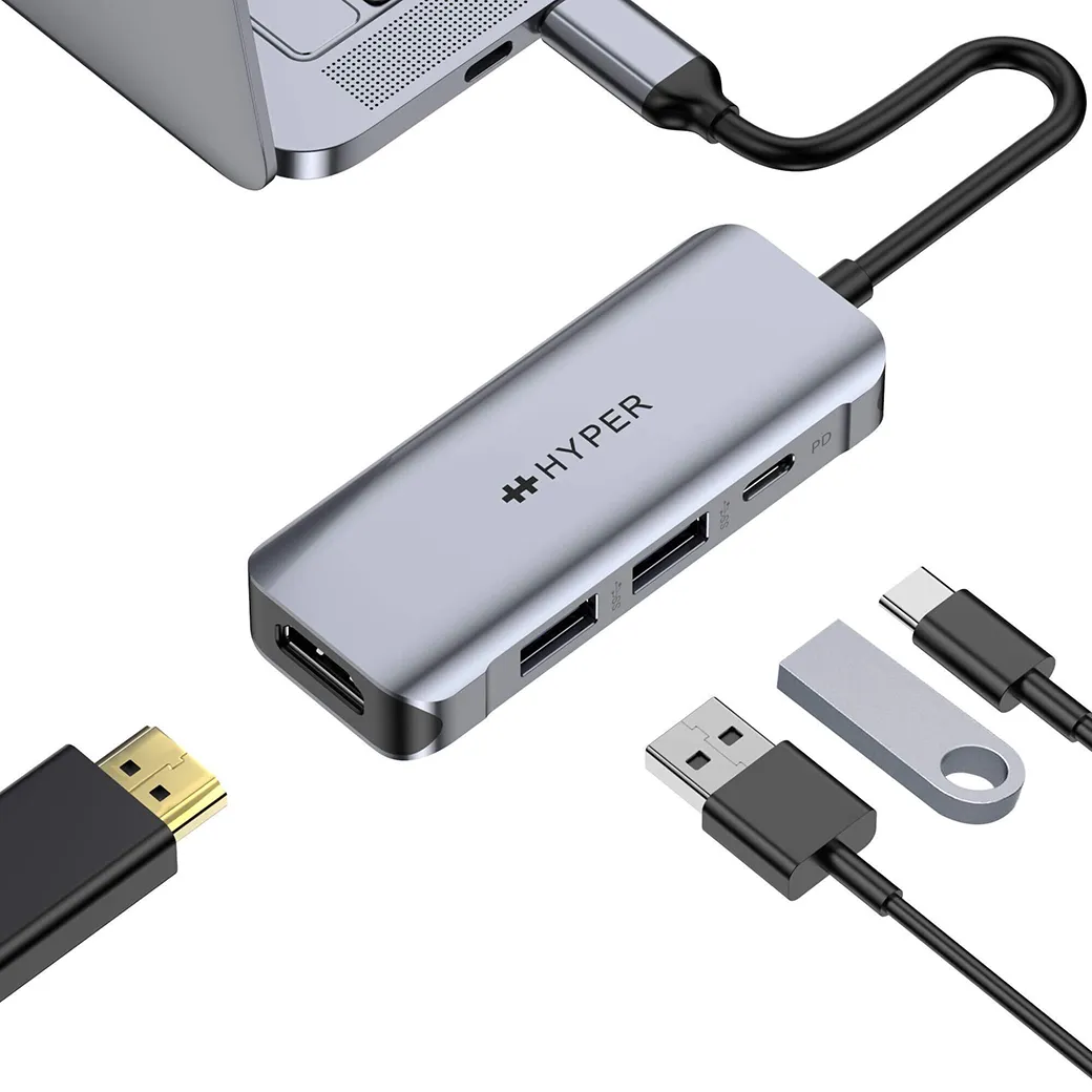 อุปกรณ์เชื่อมต่อ Hyper รุ่น HyperDrive 4 in 1 USB-C Hub - สีเทา