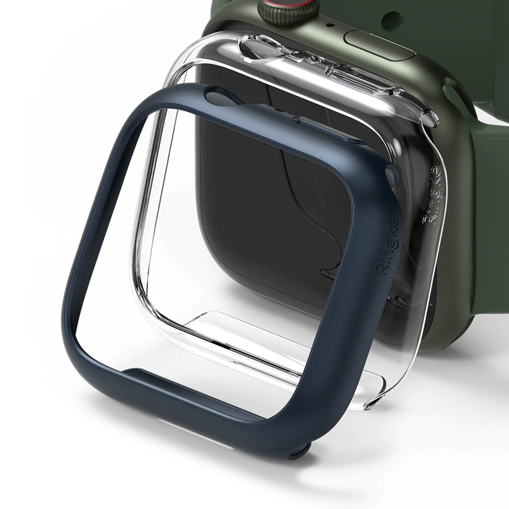 เคส Ringke รุ่น Slim - Apple Watch Series 7 (45mm) - สี Clear + Metallic Blue (แพ็ค 2 ชิ้น)