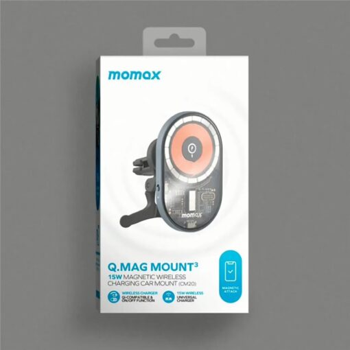 แท่นชาร์จไร้สายติดช่องแอร์ในรถ Momax รุ่น Q.Mag Mount 3 Magnetic (15W) - สีเทาสเปซเกรย์ - Image 12